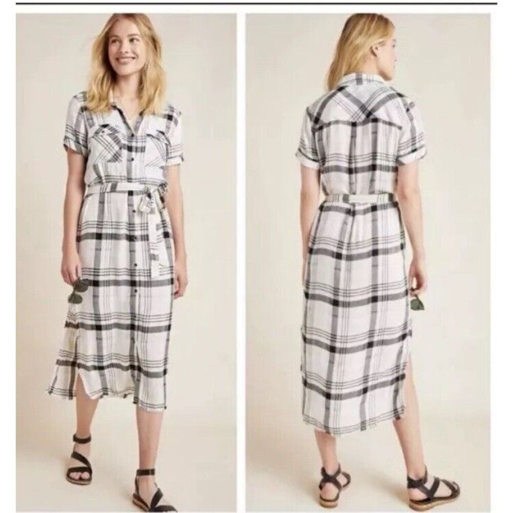 Anthropologie Cloth‎ & Stone Hannah Shirtdress PXS Plaid Short Sleeve Belted